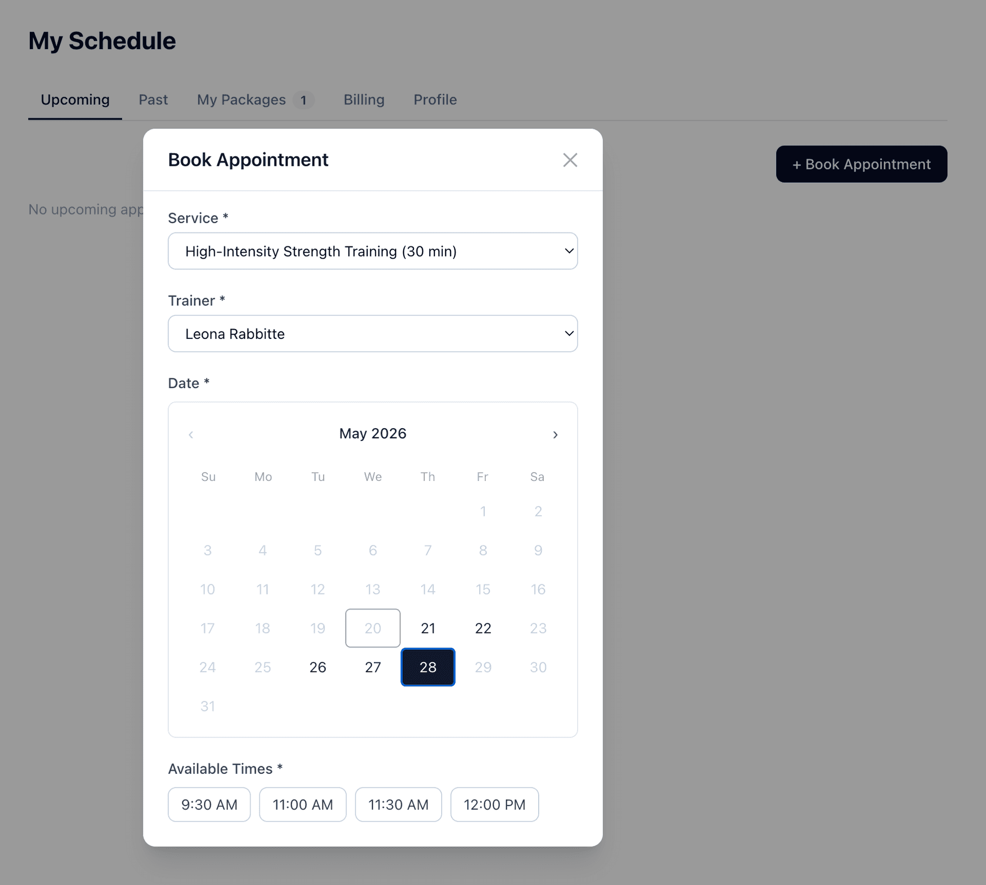 Booking an appointment in the EverStrongSF client app